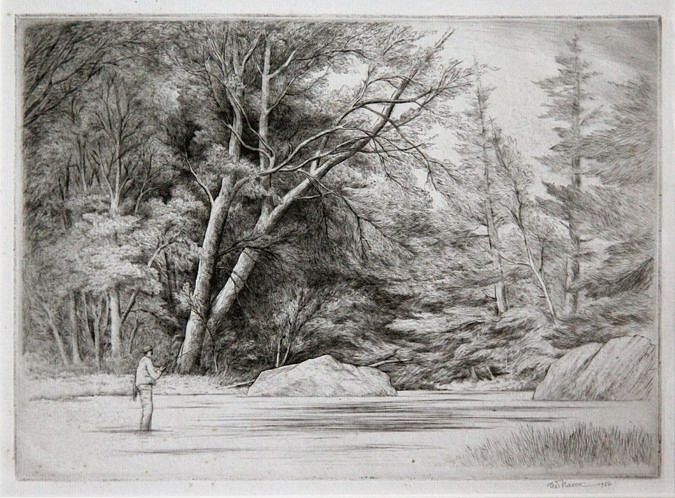 Thomas Willoughby Nason, The Angler
drypoint on copper, 8" x 11" image size,#480 "The Works of Thomas W. Nason," Comstock & Fletcher

signed, T.W. Nason, and dated 1950, lower right
JCA 6072
$950