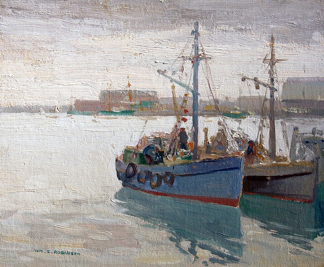William S. Robinson, Fishing Boats, Gloucester
oil on board, 10" x 12"
signed, Wm. S. Robinson, lower left
dated, Gloucester, Mass, Aug. 23, 1934, verso
JCA 5832
$3,000