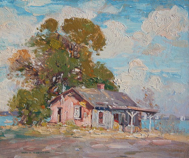 William S. Robinson, Home by the Bay
oil on board, 10" x 12"
signed, Wm. S. Robinson, lower left
dated, Biloxi, Miss, Jan. 12, 1937, verso
JCA 5827
$6,000