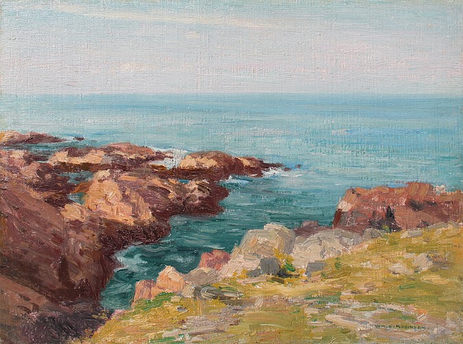 William S. Robinson, On the Shoreline
oil on board, 12" x 16"
signed,  Wm. S. Robinson, lower right
dated, Gloucester, Mass., August 1925, verso
JCA 5852
$3,500