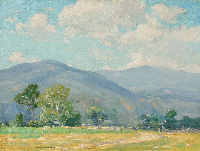 William S. Robinson, Summer in the Whites
oil on board, 12" x 16"
signed,  Wm. S. Robinson, lower left
dated, Intervale, NH., August 5, 1924, verso
JCA 5851
$7,500