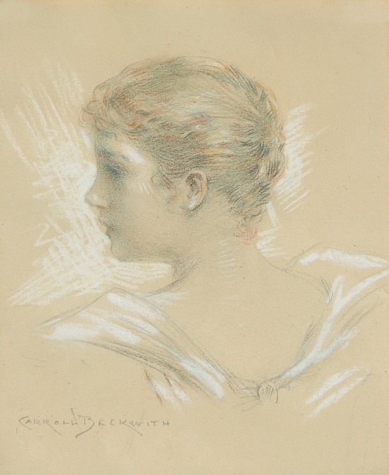 J(ames) Carroll Beckwith, Profile, c. 1890
pencil, white chalk and pastel on paper, 8" x 6 1/2"
signed, Carol Beckwith, lower left
JWC 0114.01
$12,000