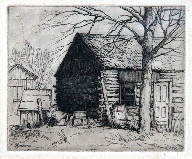 Bertram G. Bruestle, Country House
etching, 4" x 5"
signed lower left
AR 10/11.02
$95