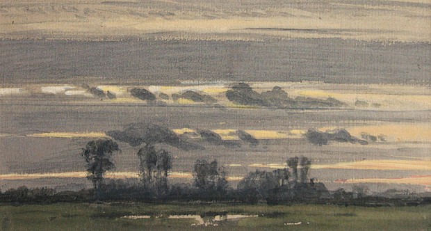Henry Farrer, Sunset, Long Island, c. 1880
watercolor on paper, 3 1/4" x 6" ss
unsigned
JCA 5327
$4,500