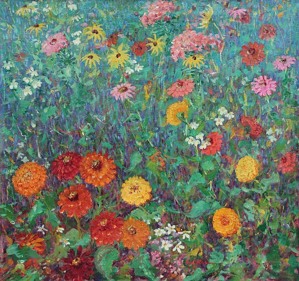 Harry L(eslie) Hoffman, Summer Garden
oil on canvas, 30" x 32"
signed, Hoffman, lower right
estate stamped on stretcher, verso
DHo 1216.04
$16,500