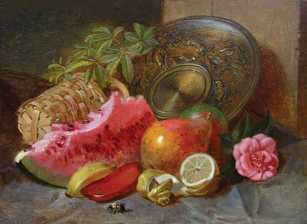 James Morgan Lewin, Still Life with Fruit, Flowers and Brass Charger
oil on paper, 4 1/4" x 5 7/8"
unsigned
JCA 5110
$8,500
