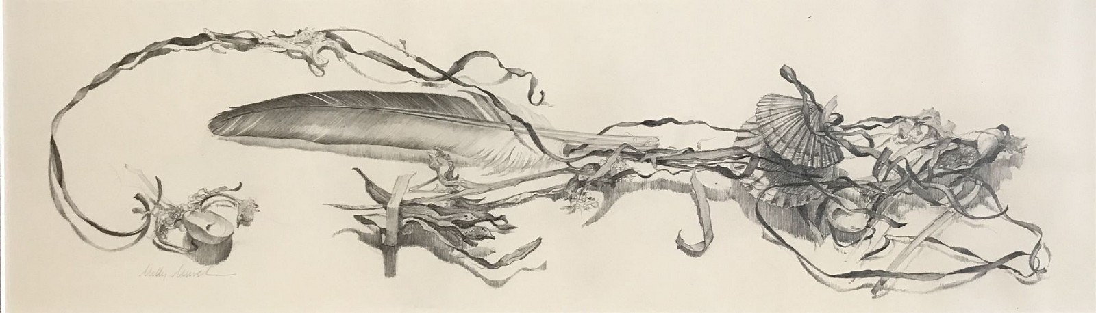 Molly Marsh, Feathers, Scallops
Sea Scene #75
pencil on paper, 5" x 17 1/2" ss
signed, Molly Marsh, lower left
JCA 5727
$650