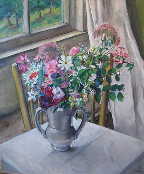 Tosca Olinsky - Pink Flowers in a Silver Vase