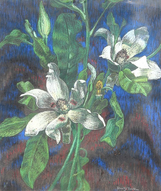Dorothy Ochtman, White Lilies
pastel on paper, 24" x 20"
signed lower right
ERev 1015.09