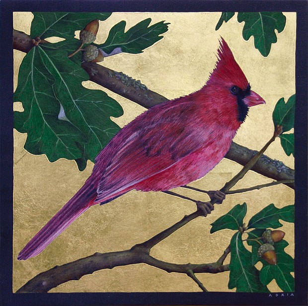 Adria Peterson, Cardinal
pencil and gold on slate, 12" x 12"
signed verso
JCA 5322
Sold