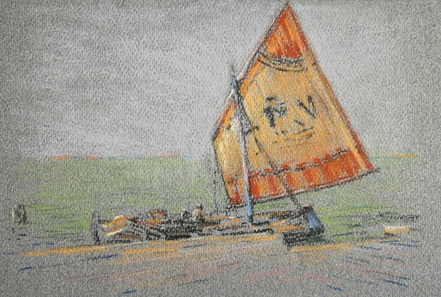 Henry Cooke White, Fishing Boat at the Dock
pastel on paper, 6 1/4" x 9 1/2"
unsigned, estate stamped verso
HCW 44
$2,800