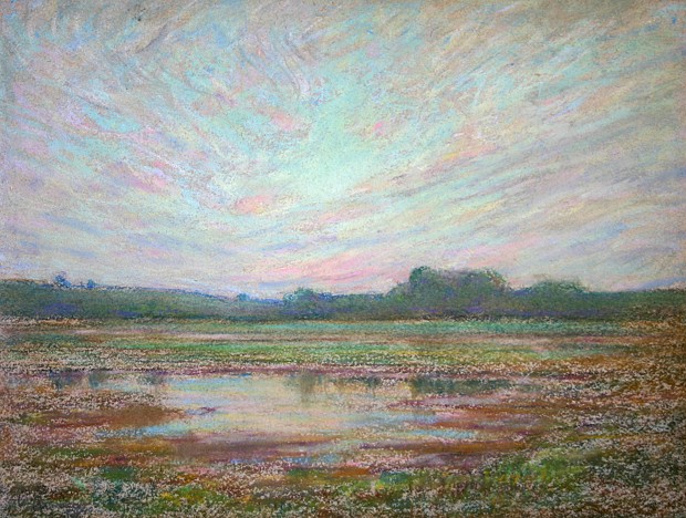 Henry Cooke White, Sunburst Over the Marshes
pastel on paper, 8 7/8" x 11 7/8"
estate stamped lower left
HCW 36
$3,000