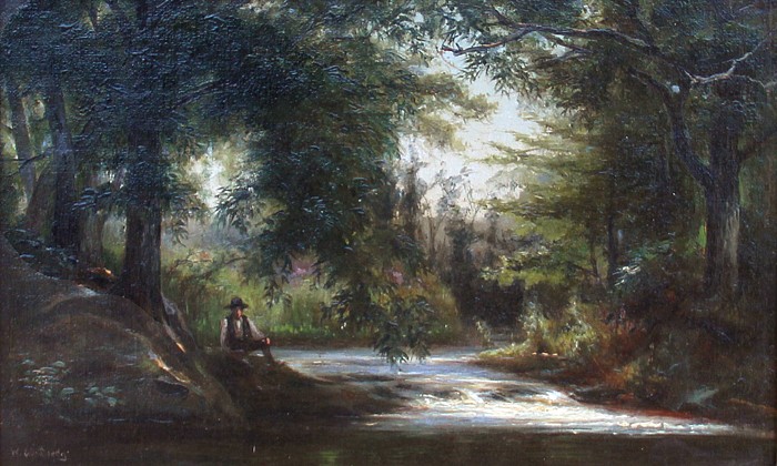 Thomas Worthington Whittredge, By the Stream
oil on canvas, 8" x 13"
signed, W.Whittredge, lower left
JCAC 5880
$16,000