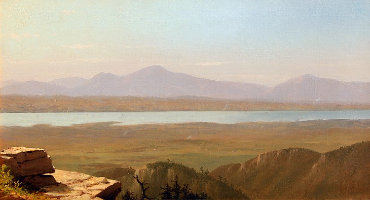 John Williamson, Lake Champlain from Camel's Hump, Vermont
oil on canvas, 15" x 27"
signed, JW, lower left
JWC 1015.01
$45,000