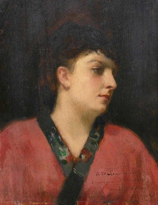 J(ames) Carroll Beckwith, Portrait of Madame Lemercier, 1878
oil on canvas, 8 3/4"" x 6 7/8""
JCA 5323
$2,500