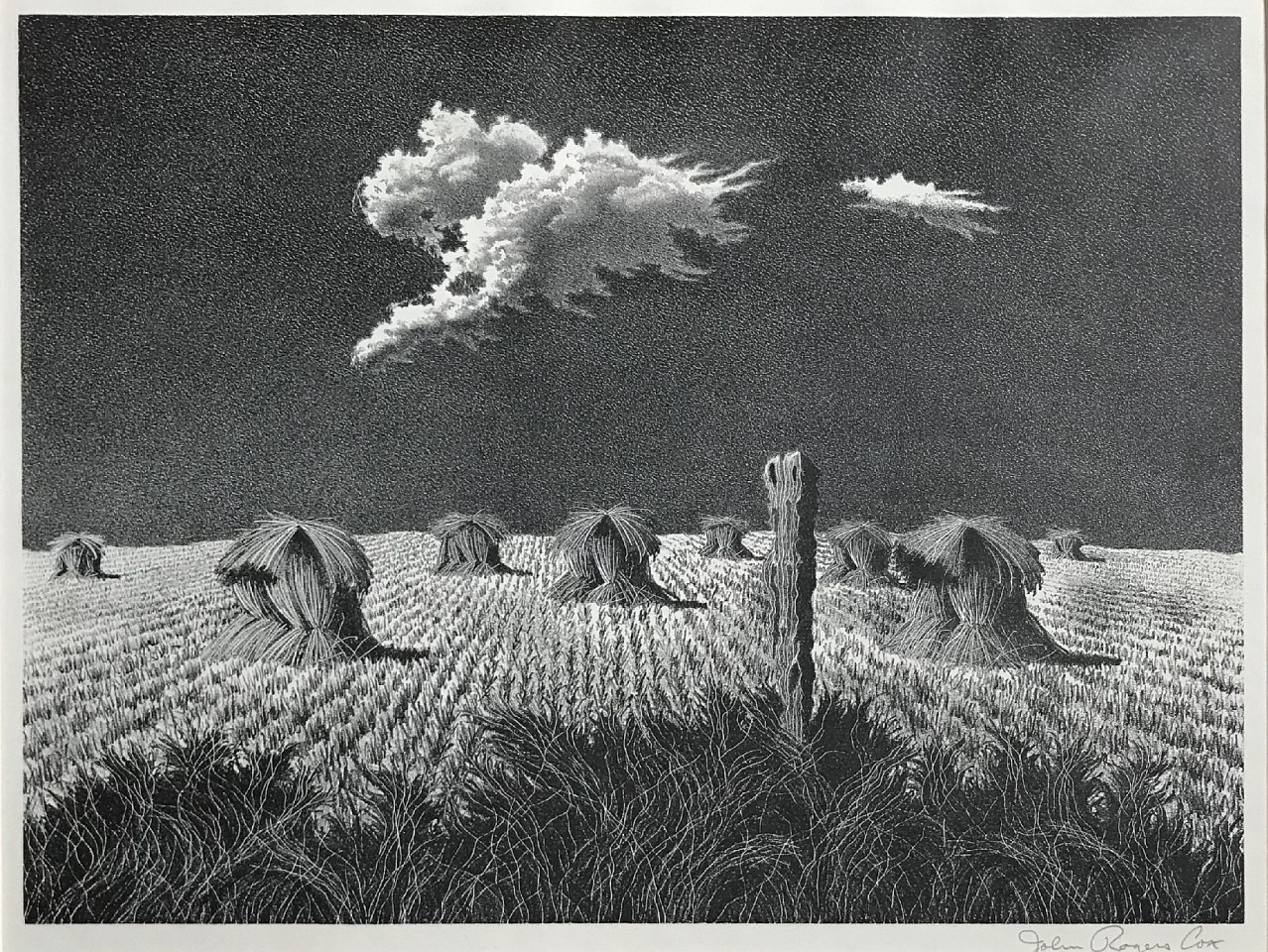 John Rogers Cox, Wheat Shocks
lithograph, 8 7/8"" x 11 7/8""  image size
signed
JCA 5741.26
$1,800