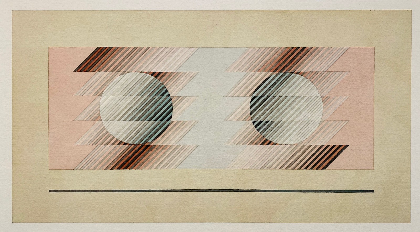 Sewell Sillman, 2 Orbs: Teal, Maroon and Pink
watercolor on paper, SS: 18"" x 24""  IS: 11"" x 20 1/2""
JCA 6396
$4,500