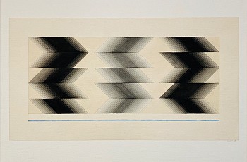 Sewell Sillman - Untitled 2-26-81 (Black and Grey Fletches with Blue Line)