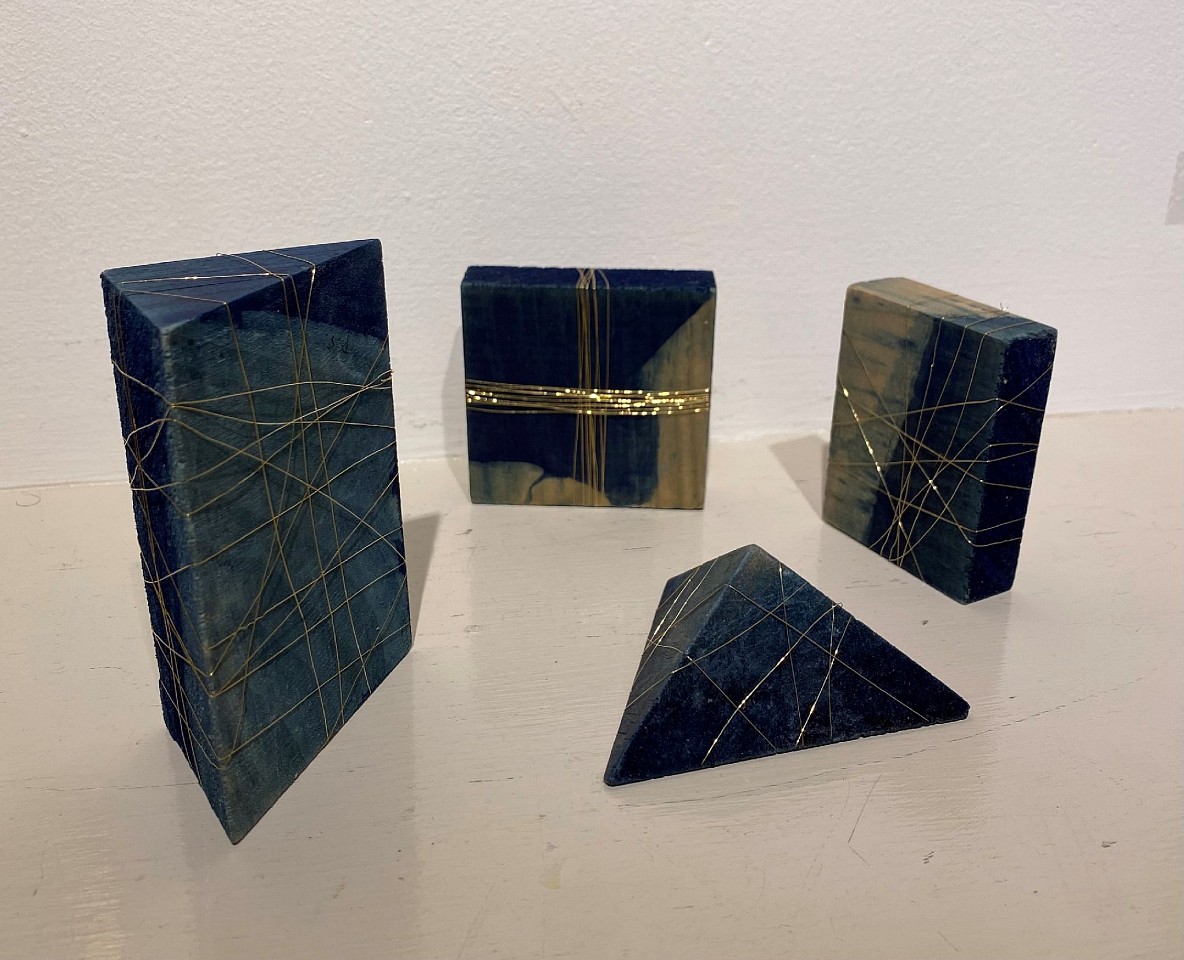 Pat Smith, Talismans, 2021
Indigo dyed wood wrapped with golden wire, varying sizes; 2"" - 4""
PS 1221.1-4
$475