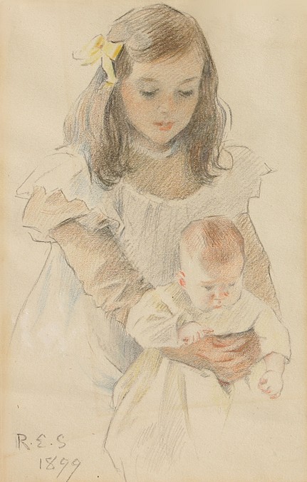 Rosina Emmet Sherwood, Cynthia Holding Baby Ros, 1899
pastel on paper, 8 1/2"" x 5 1/2""
signed RES, and dated 1899, lower left
JWC 03/05
$6,500