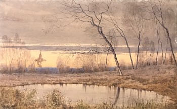snow scenes: Henry Farrer The Pond at Dusk