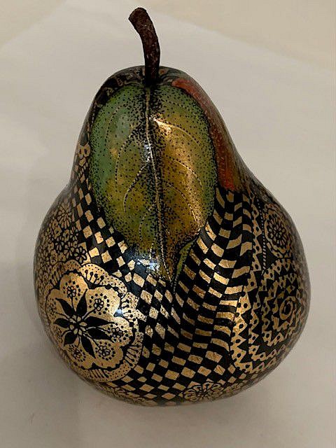 Marjeta Lederman, Pear
composite material, gold leaf, pen work, 4"" high
JCA 6770.02
$650