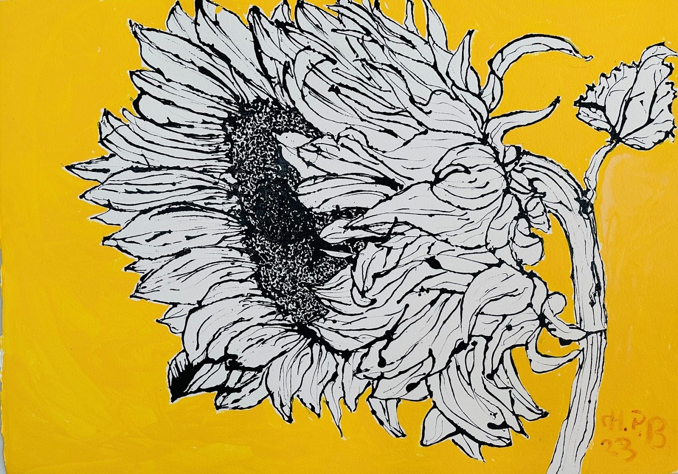 Christian Brechneff, Tiffany Farm Sunflower VII
ink and oil on handmade paper, 29"" x 42""
CB 0324.29
$4,200