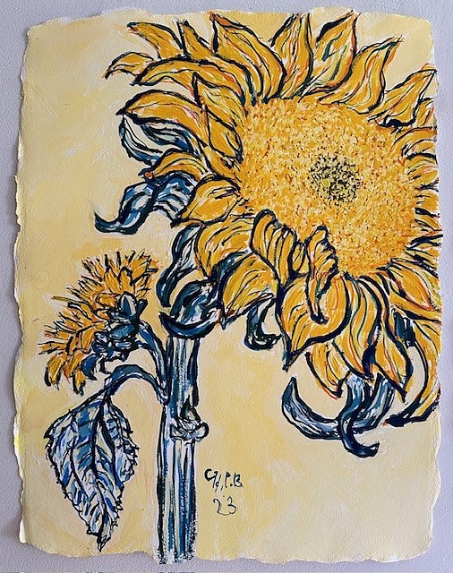 Christian Brechneff, Tiffany Farm Sunflower IV
ink and oil on handmade paper, 22"" x 17""
CB 0324.24
$3,400