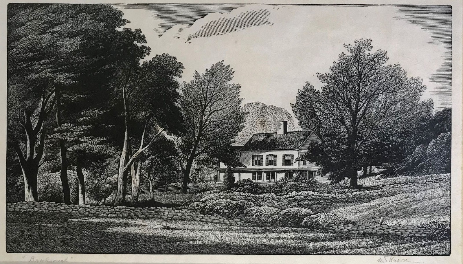 Thomas Willoughby Nason, Irvine's Place, Lyme, 1950
wood engraving on Japanese paper, edition of 60, 5 1/2"" x 9 3/4"" 

BPL #141
signed, TW Nason, lower right
inscribed "Brook Sound", lower left
THFA 05/17.21A
$850