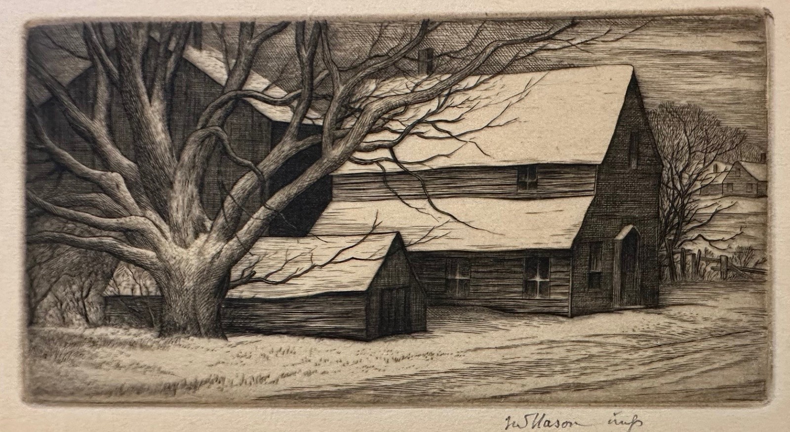 Thomas Willoughby Nason, Early Snow, 1934
copper engraving second state   ed. 65, 2 1/2"" x 4 3/4""
JCA 6778.01
$950