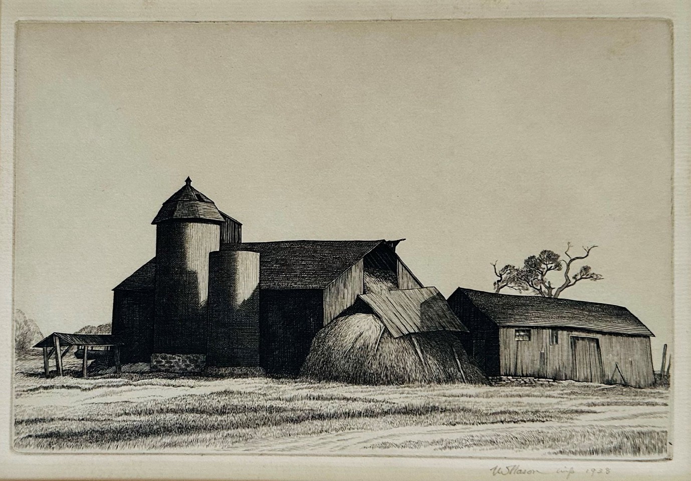 Thomas Willoughby Nason, Hebron Barns, 1938
copper engraving on paper, 5 1/4"" x 7 7/8""
JCA 6816
$950