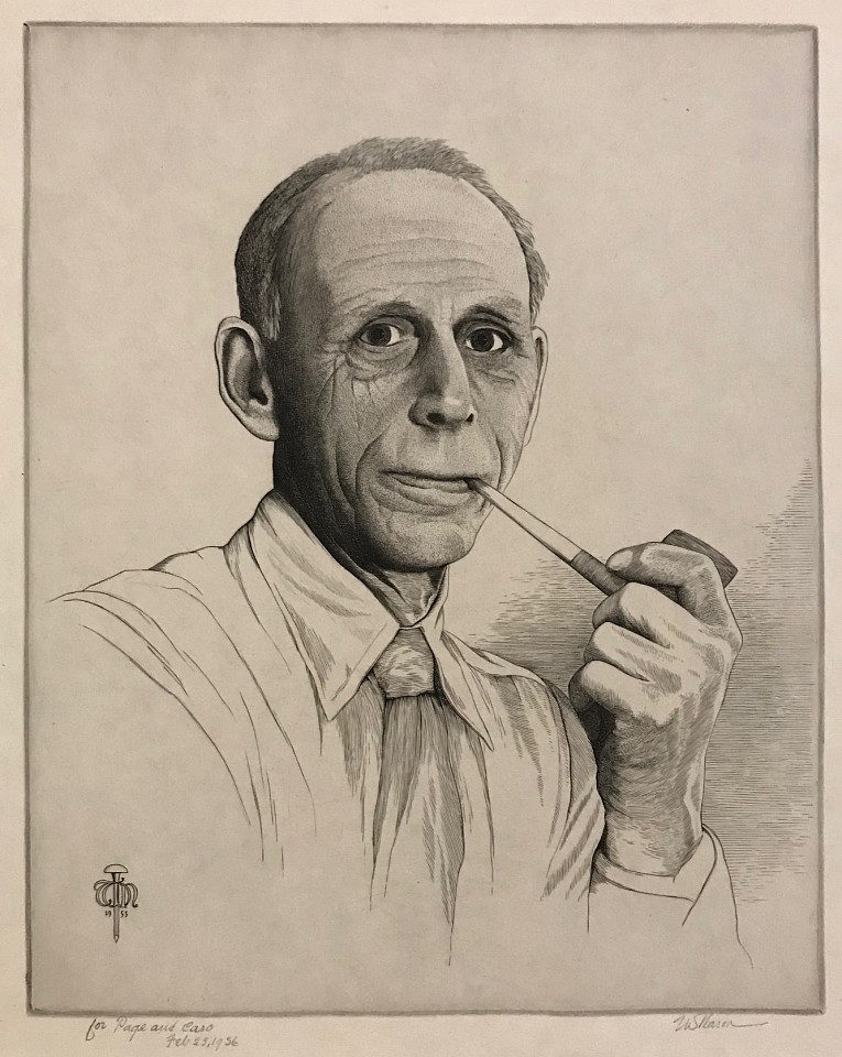Thomas Willoughby Nason, Self Portrait, 1955
copper engraving, 9 3/4"" x 7 3/4"" image size

#532 ""The Works of Thomas W. Nason""
Comstock and Fletcher

JCA 6067
$1,500