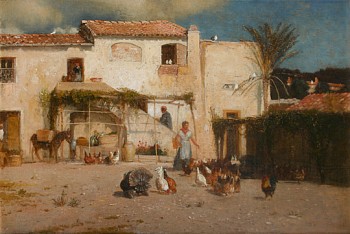 hudson river school: Samuel Colman Feeding the Chickens