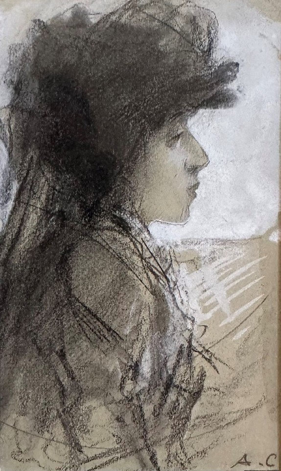 Antoine Calbet, Woman in Profile
charcoal and gouache on paper, 5 1/4"" x 3 1/4""
JCA 6895
$500