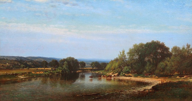 James McDougal Hart, Summer on the Farmington River
oil on canvas, 18"" x 34 1/4""
JCA 6826
$25,000