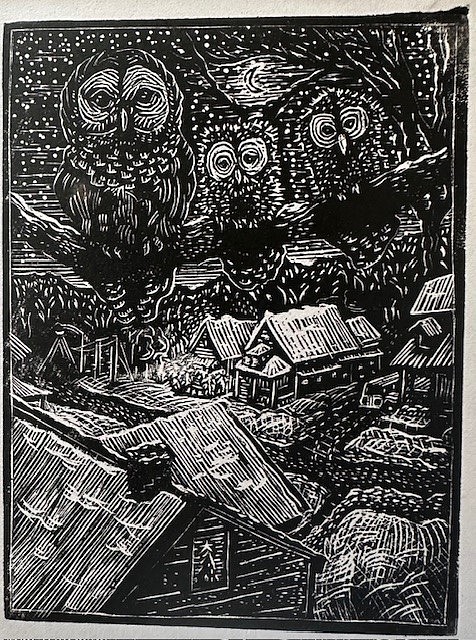 Samuel Swap, Owls Above the Neighborhood
wood engraving, 4"" x 3""
SS 1024.01
$450