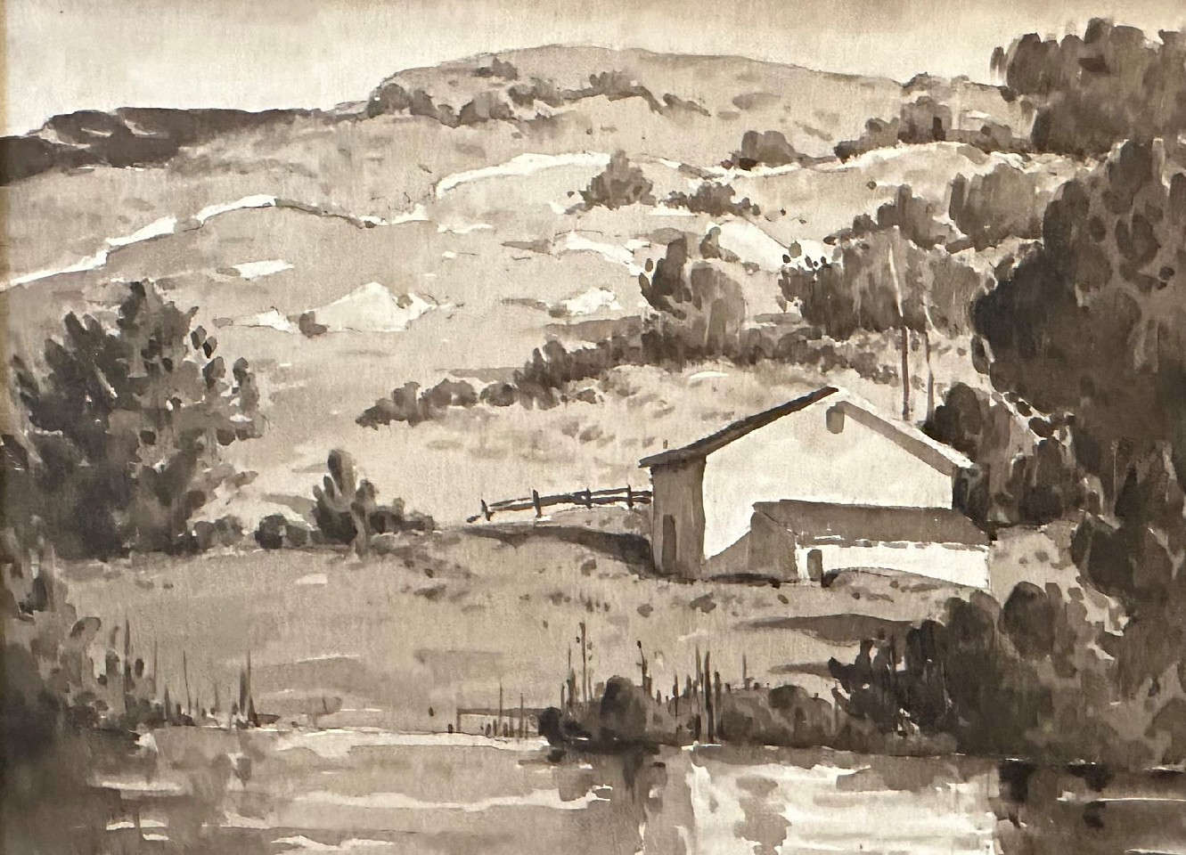 Bertram G. Bruestle, Barn on Czikowsky's Hill
brush ink and wash on paper, 4 1/4"" x 5 3/4""
JCA 6787.03
$500