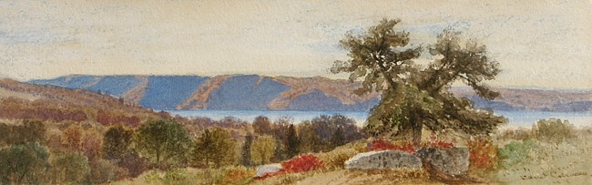 Samuel Colman, The Palisades Looking South
watercolor on paper, 3 1/4"" x 10""
signed lower right
JCA 3289
$5,000