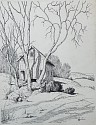 Bertram G. Bruestle, Barn & Trees
ink on paper