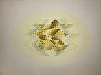 Sewell Sillman -&nbsp;Untitled (Yellow & Green Fletches in Pale Yellow Oval)