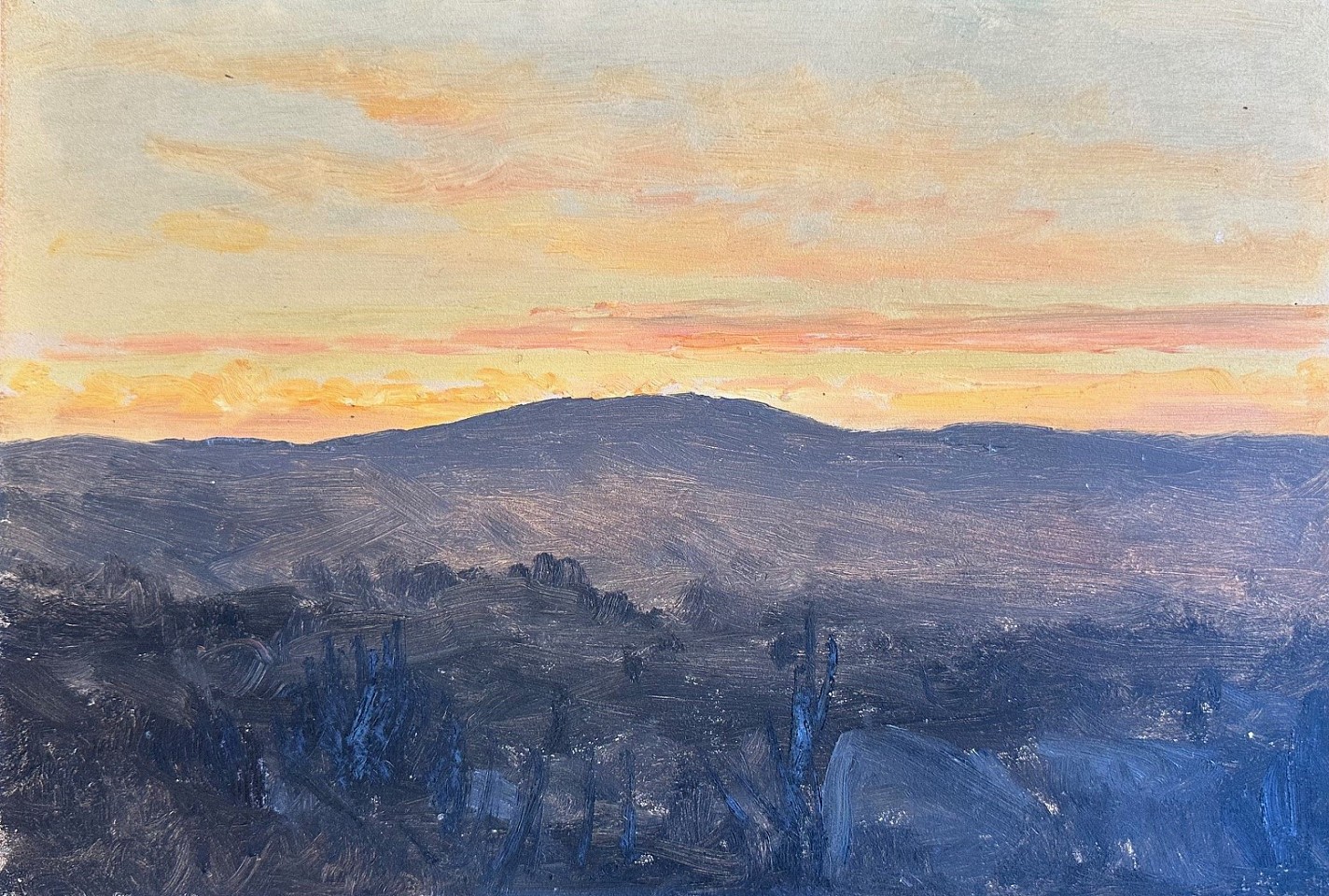 Lockwood de Forest, Sunset Over the Hills
oil on paper, 9 1/2"" x 14""
MG 01
$7,500