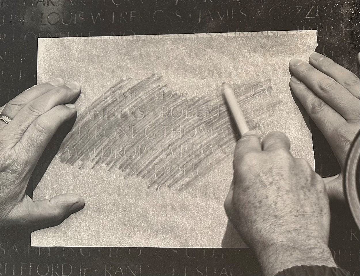 Peter Harron, Vietnam Memorial Rubbing, D.C.
gelatin silver print, 10 1/4"" x 13 1/2""
PH 0826.24
$850